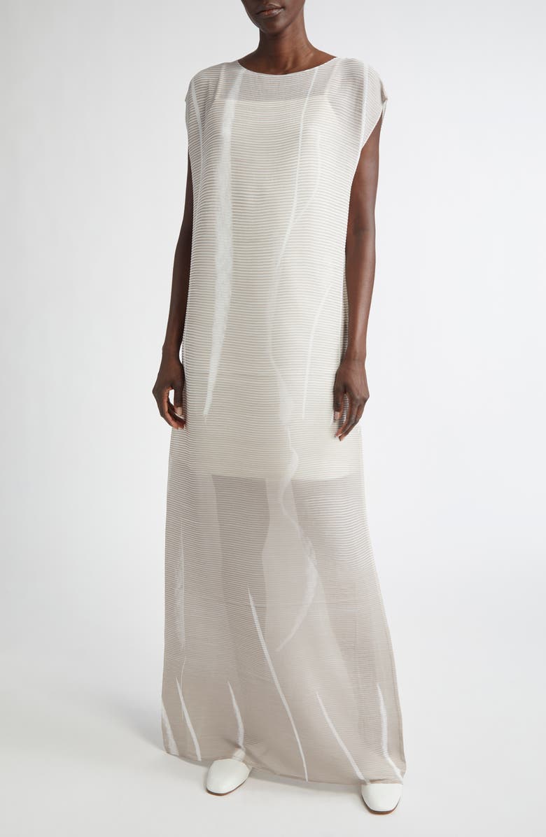 Lafayette 148 New York Charcoal Print Plissé Semisheer Maxi Dress, Main, color,