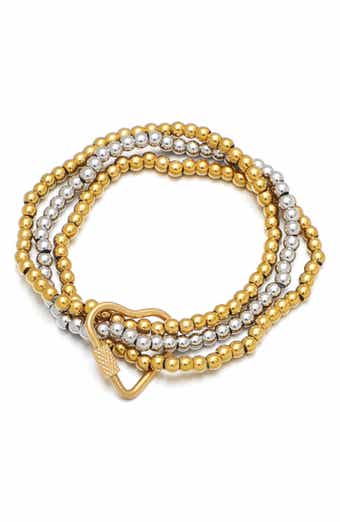 Set of 3 Two-Tone Heart Carabiner Beaded Stretch Bracelets
