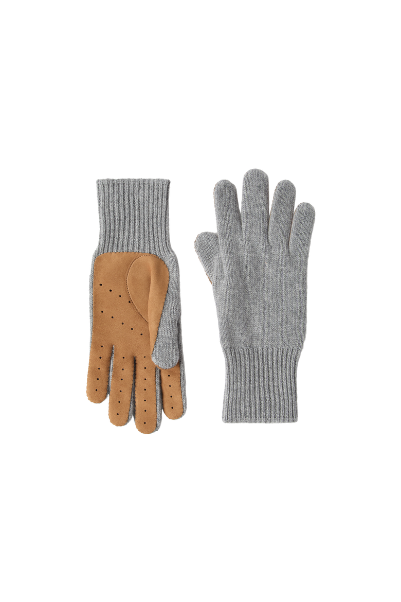 Cashmere knit gloves with suede palm, Alternate, color, Light Grey