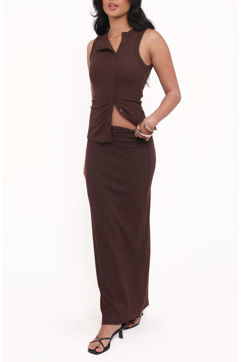 Adeline Buttoned Cotton Top & Maxi Skirt Set, Alternate, color, CHOCOLATE