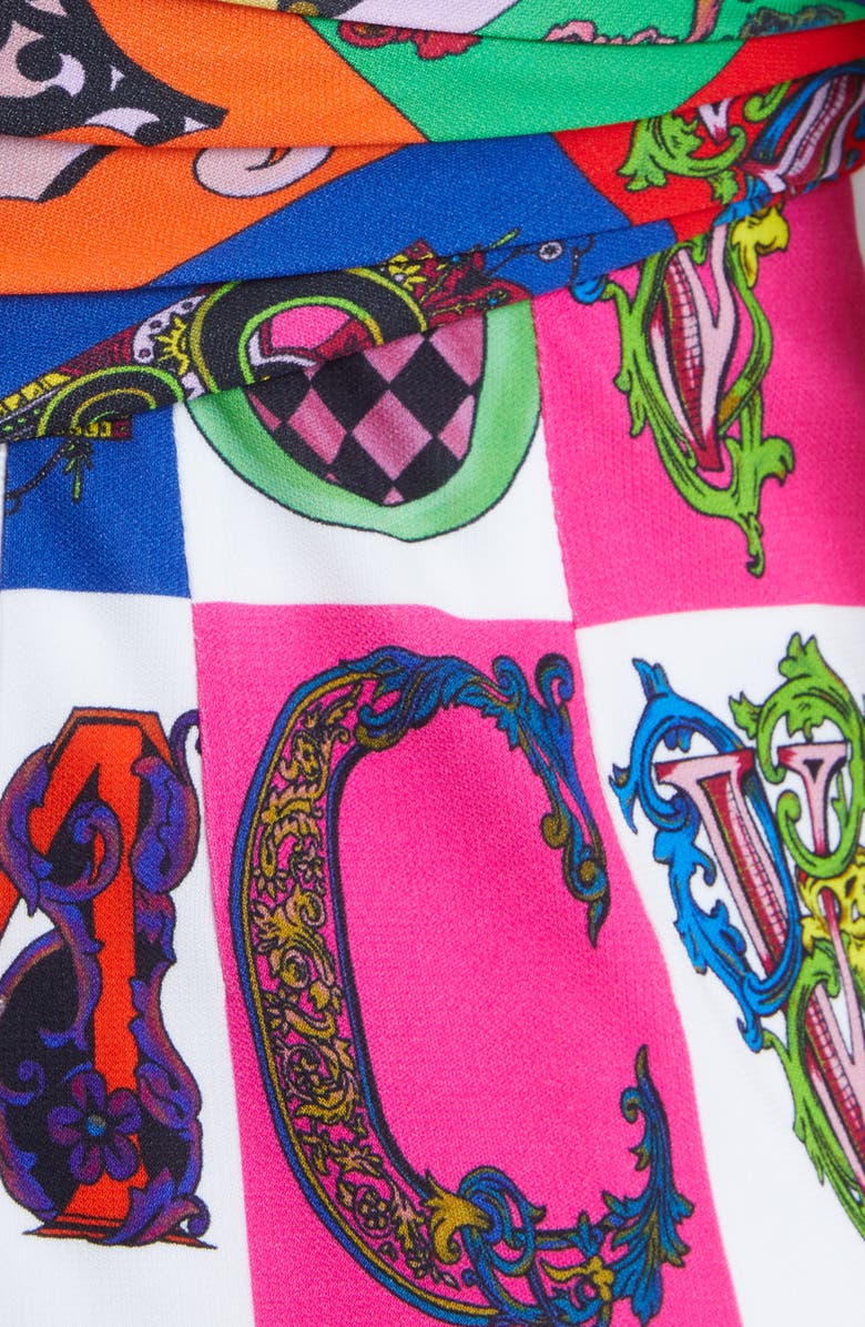 Versace First Line Alphabet Print Strapless Sheath Dress, Alternate, color, 