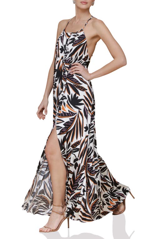 Shop Avec Les Filles Print Satin Maxi Halter Dress