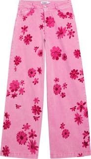 Desigual Floral Print Wide Leg Jeans