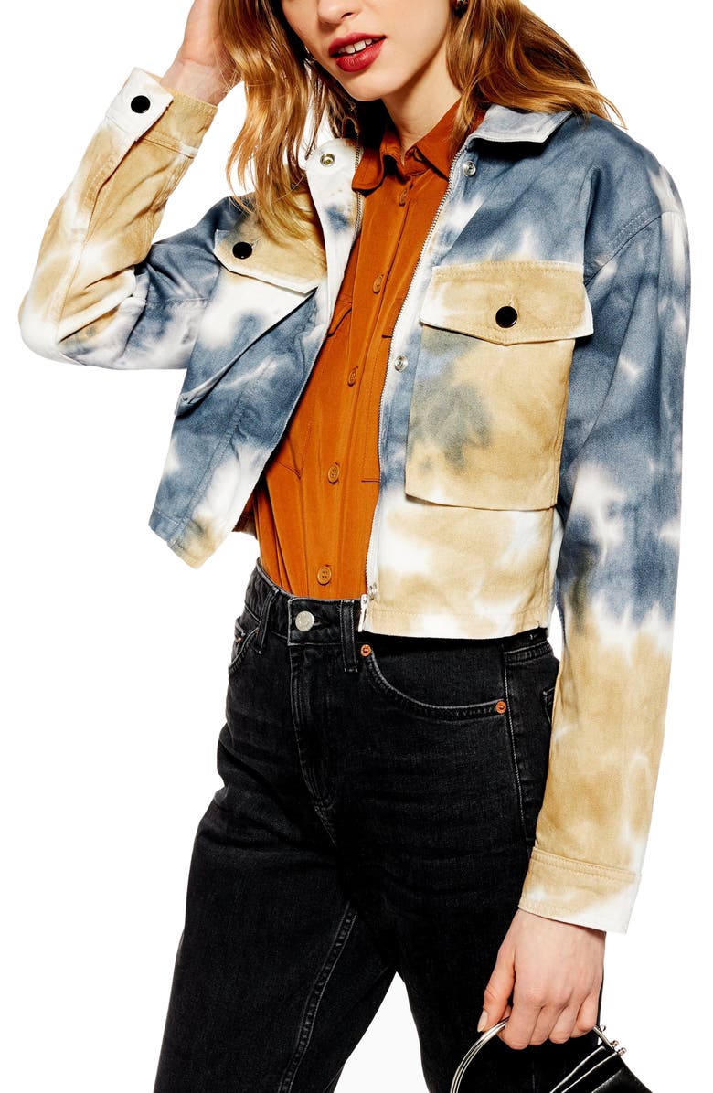 Topshop Leon Tie Dye Shirt Jacket, Main, color, 