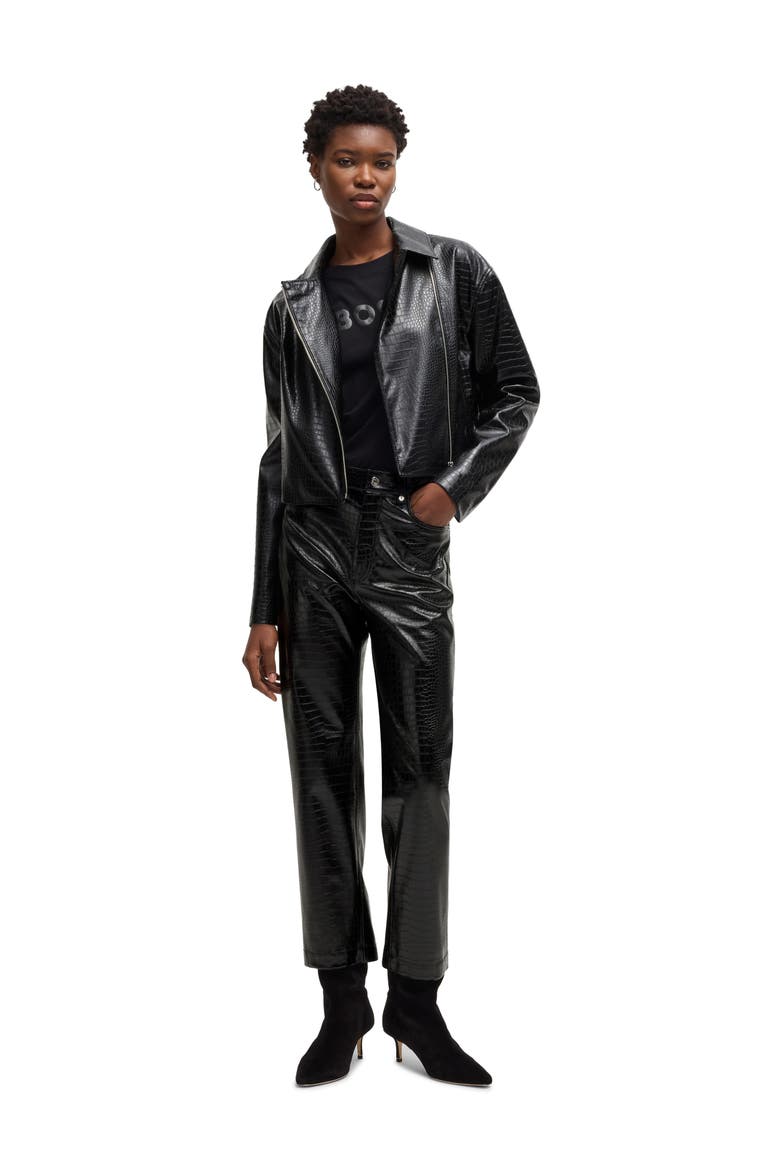 Troco Croc Embossed Faux Leather Pants, Alternate, color, BLK