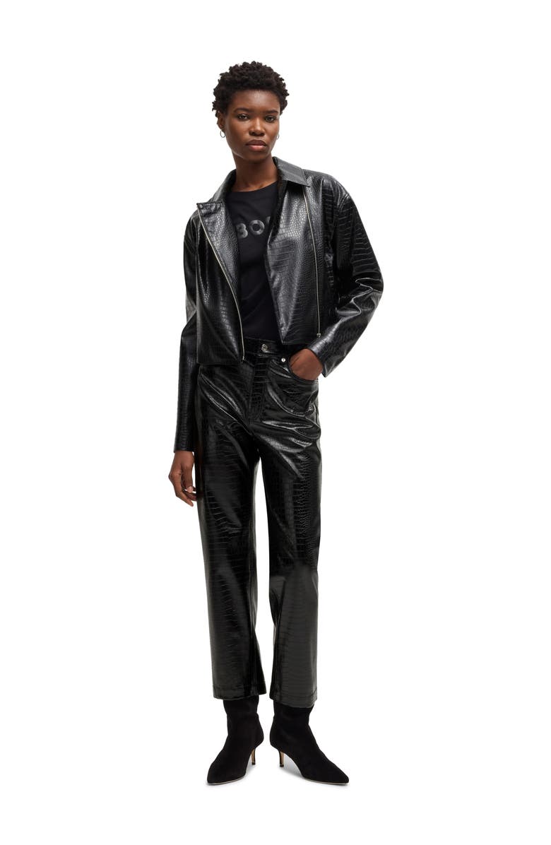 BOSS Orange Troco Croc Embossed Faux Leather Pants, Alternate, color, Black