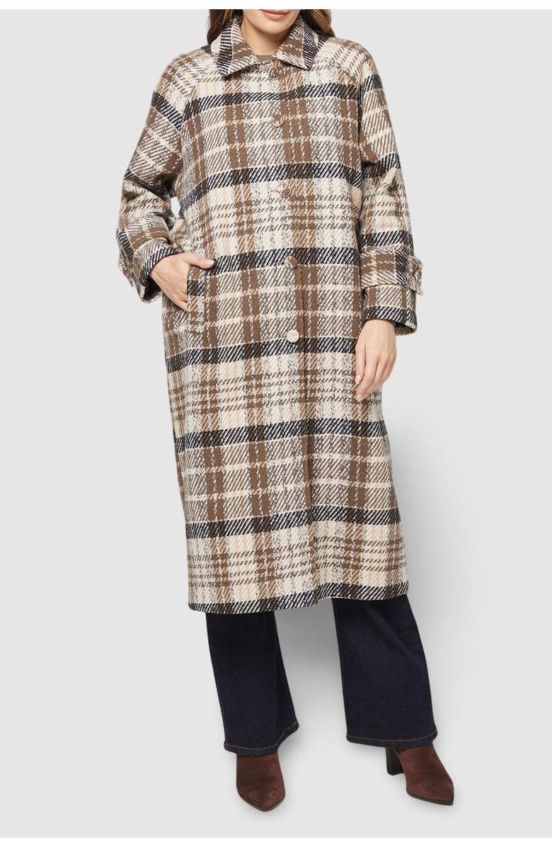 Wallis Button Through Check Coat, Alternate, color, Brown