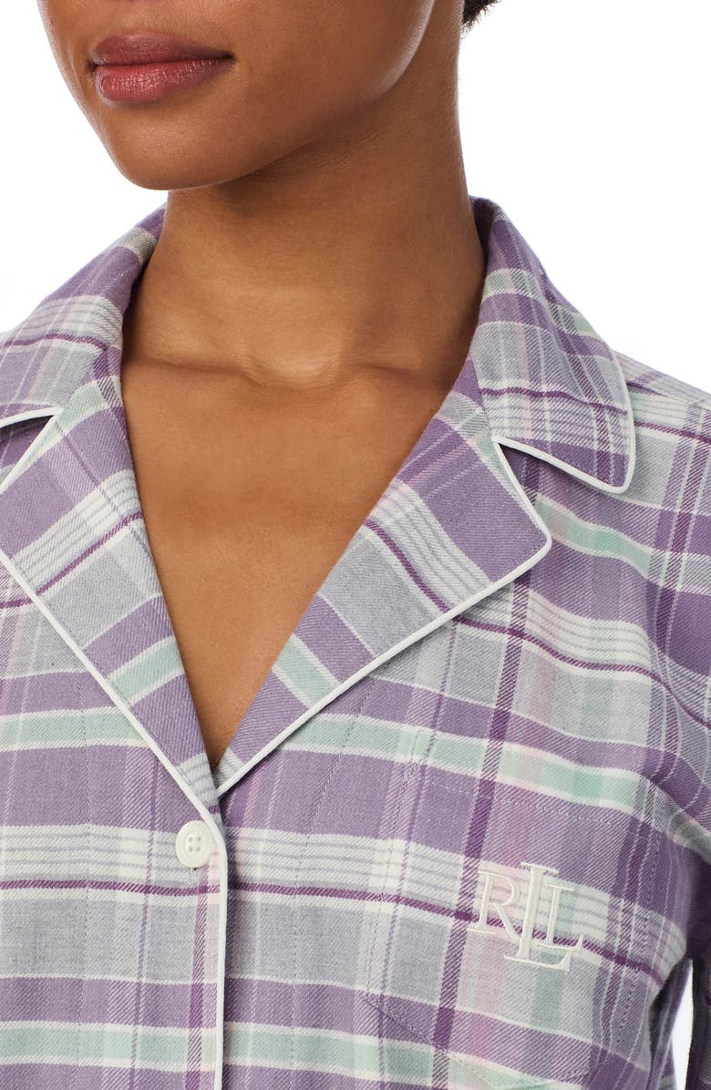 Lauren Ralph Lauren Print Cotton Blend Pajamas, Alternate, color, Purple Plaid