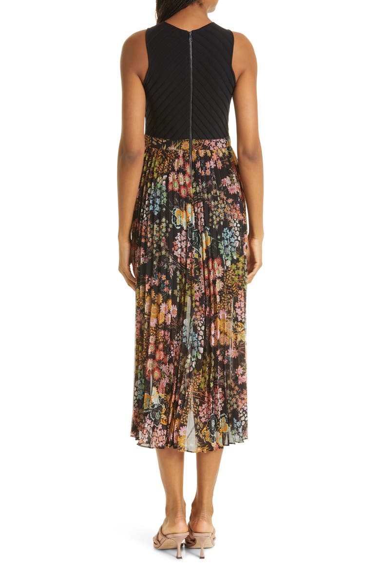 Aquila Pleated Mixed Media Cross Front Dress, Alternate, color, BLACK