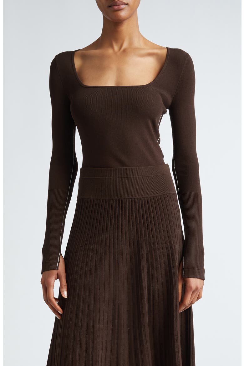 Square Neck Long Sleeve Rib Top, Main, color, CHOCOLATE