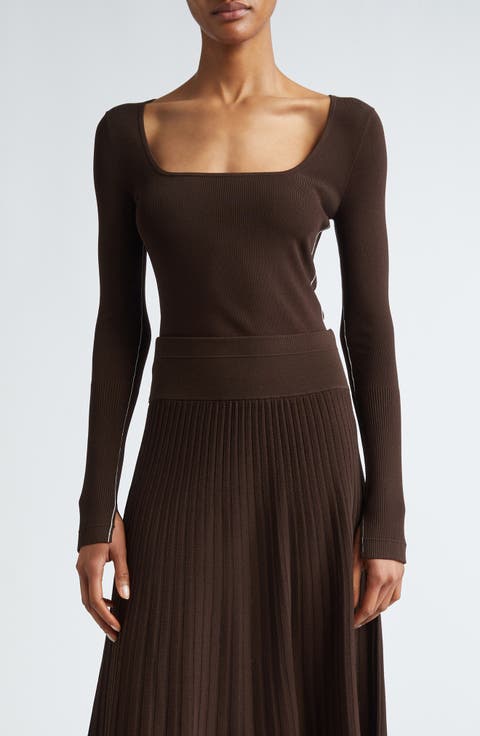 Square Neck Long Sleeve Rib Top