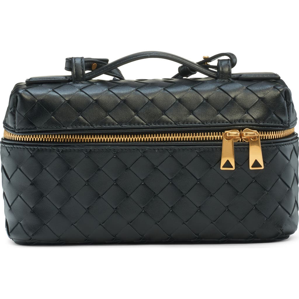 Bottega Veneta Intrecciato Leather Convertible Vanity Case In Black/gold