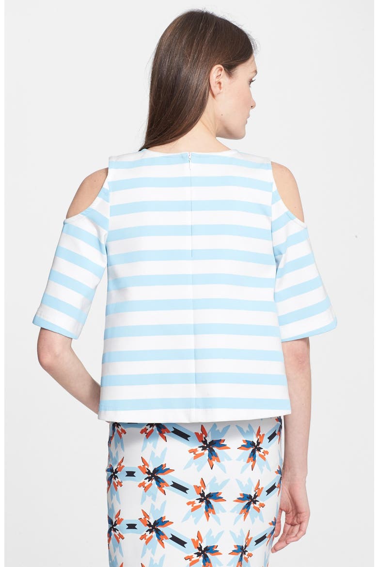 'Iris' Stripe Cold Shoulder Top, Alternate, color, WHITE/ BLUE
