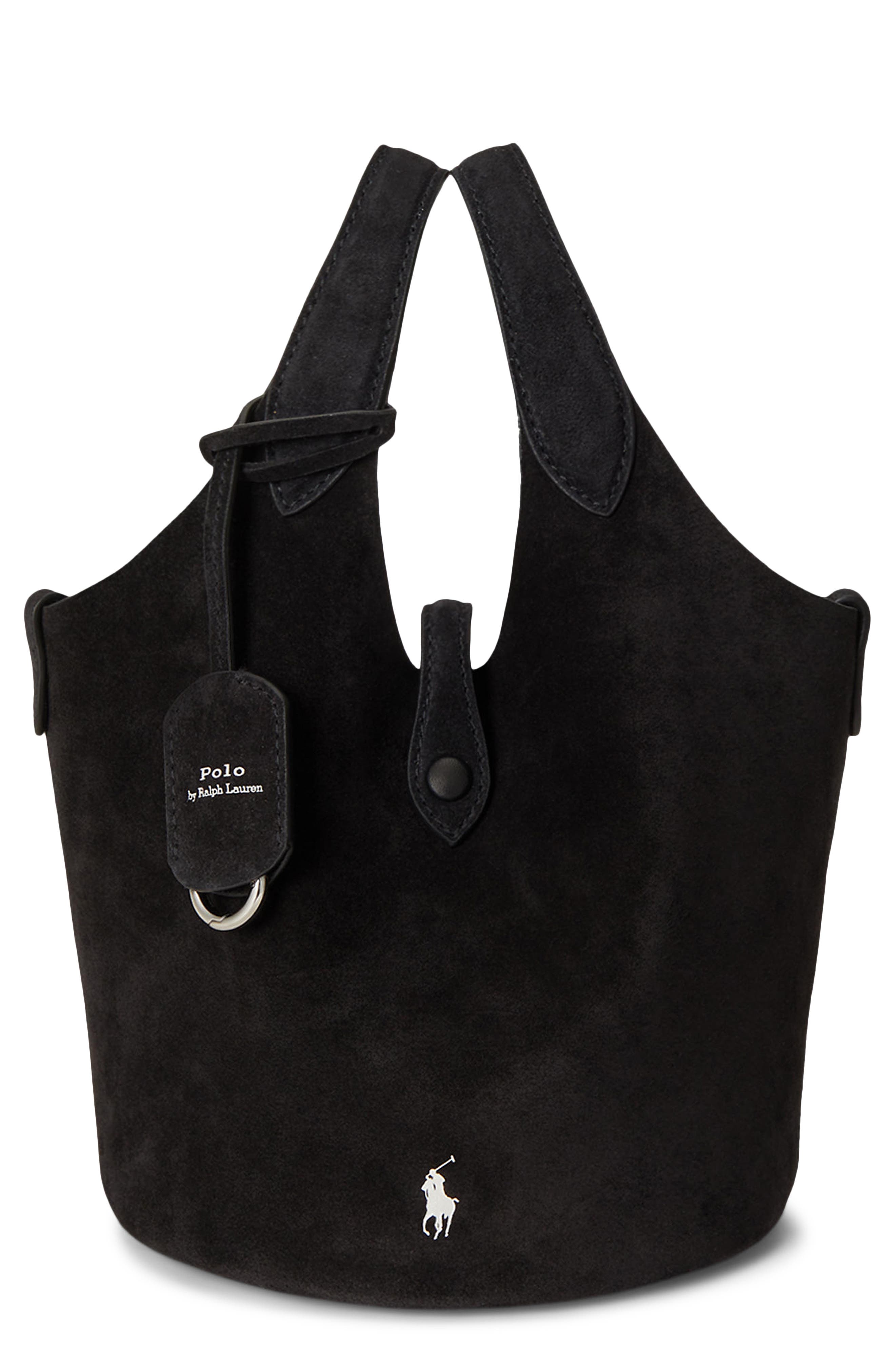 Small Polo Play Suede Tote, Main, color, BLACK