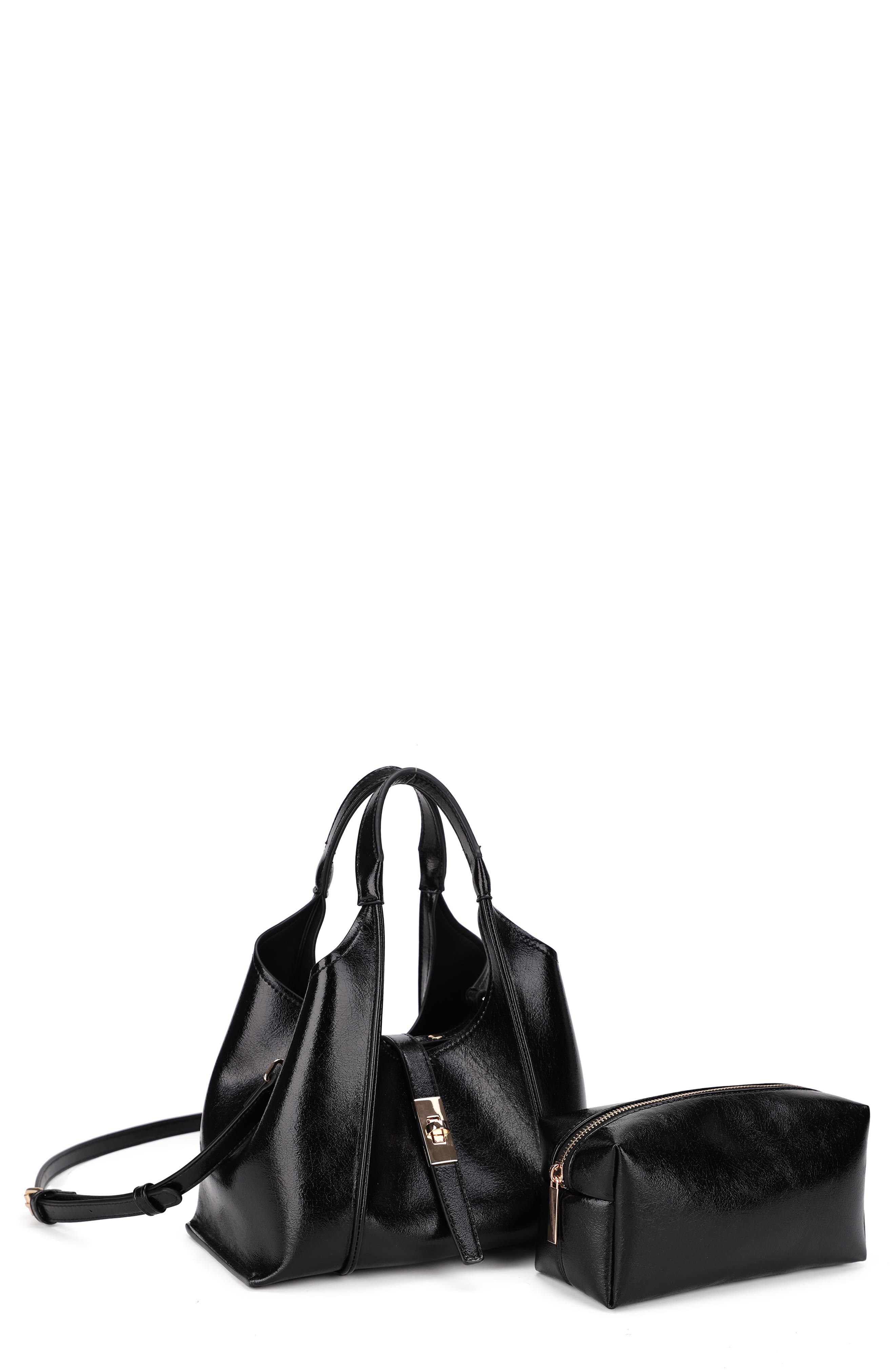 Mali + Lili Rhodes Faux Leather Satchel with Removable Pouch, Main, color, Black