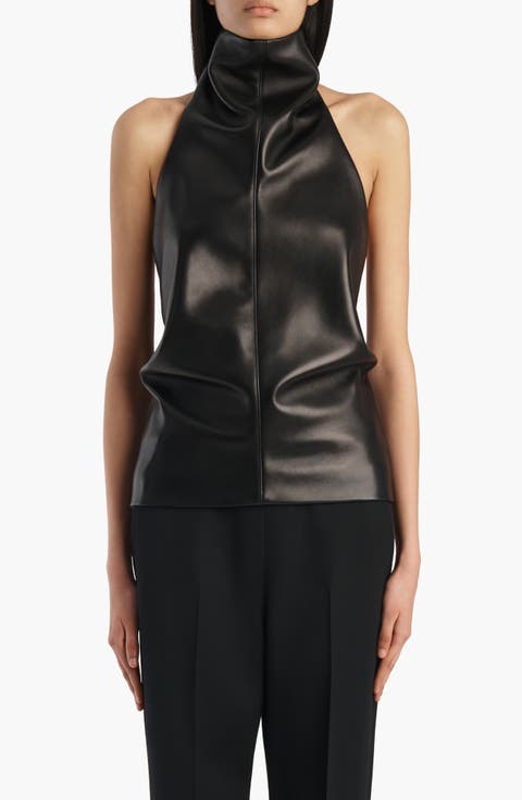 Rone Funnel Neck Leather Halter Top