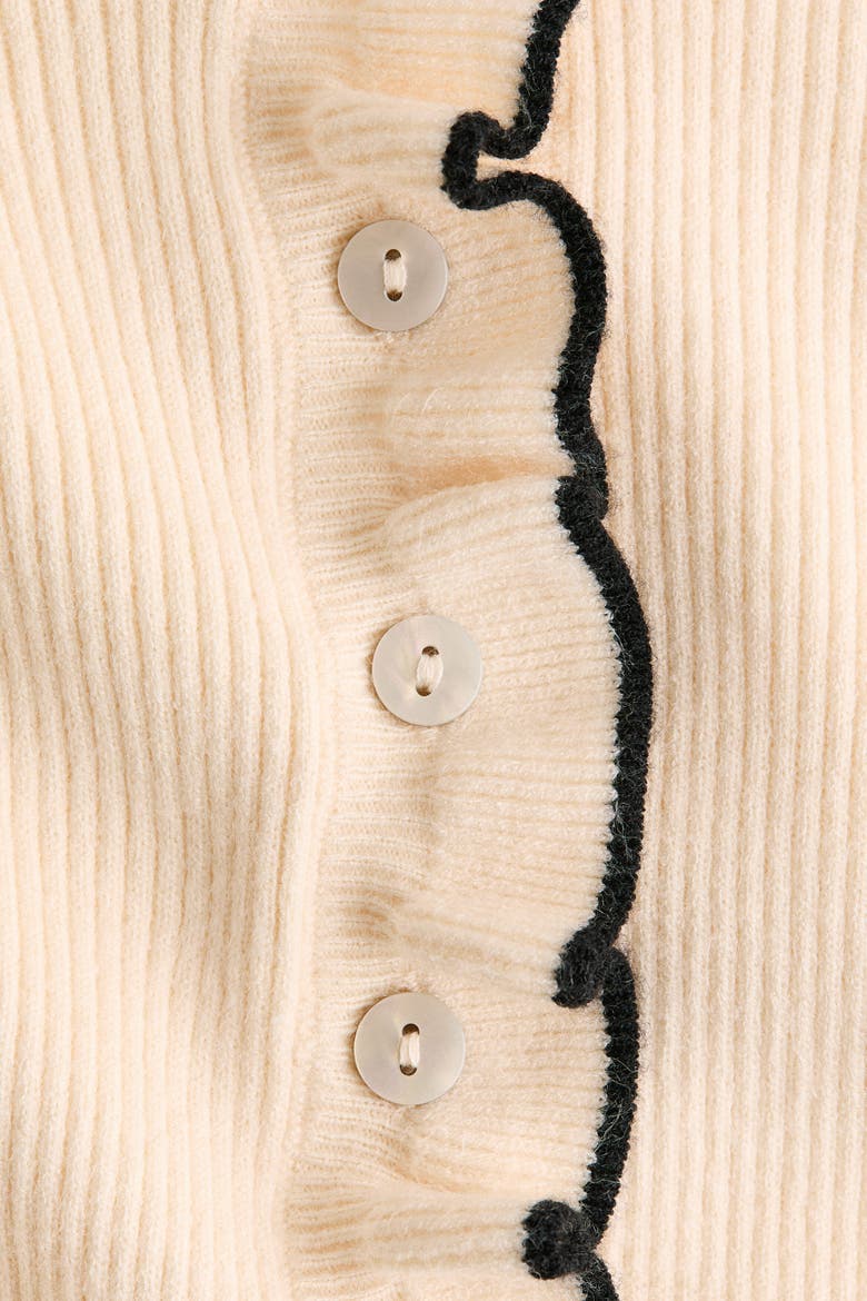 Ruffled Rib-Knit Cardigan, Alternate, color, Cream