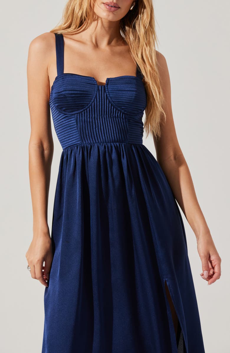 ASTR the Label Pleated Bustier Midi Dress, Alternate, color, Navy