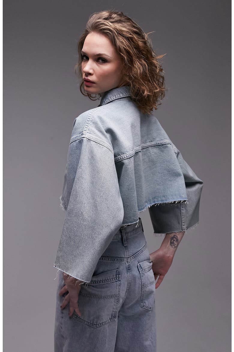 Crop Denim Button-Up Shirt, Alternate, color, MEDIUM BLUE