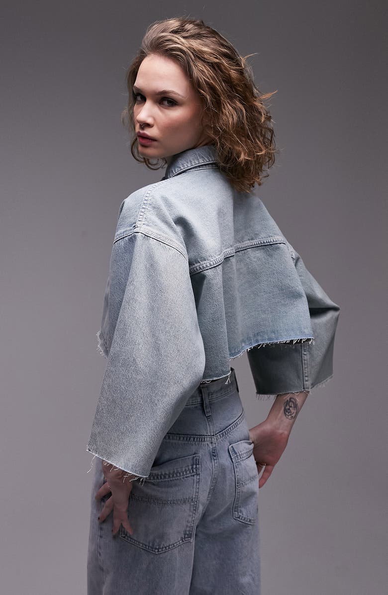 Topshop Crop Denim Button-Up Shirt, Alternate, color,