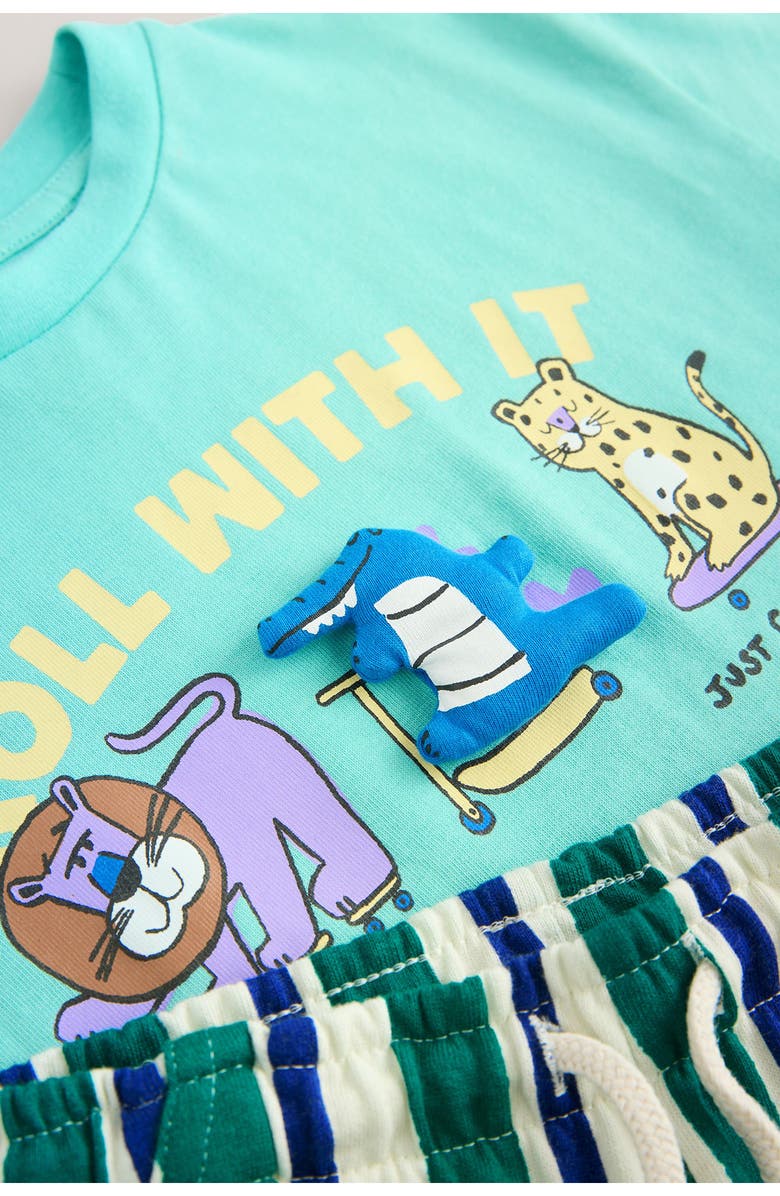 NEXT Kids' 3D Gator Cotton Graphic T-Shirt & Striped Shorts Set, Alternate, color, Green