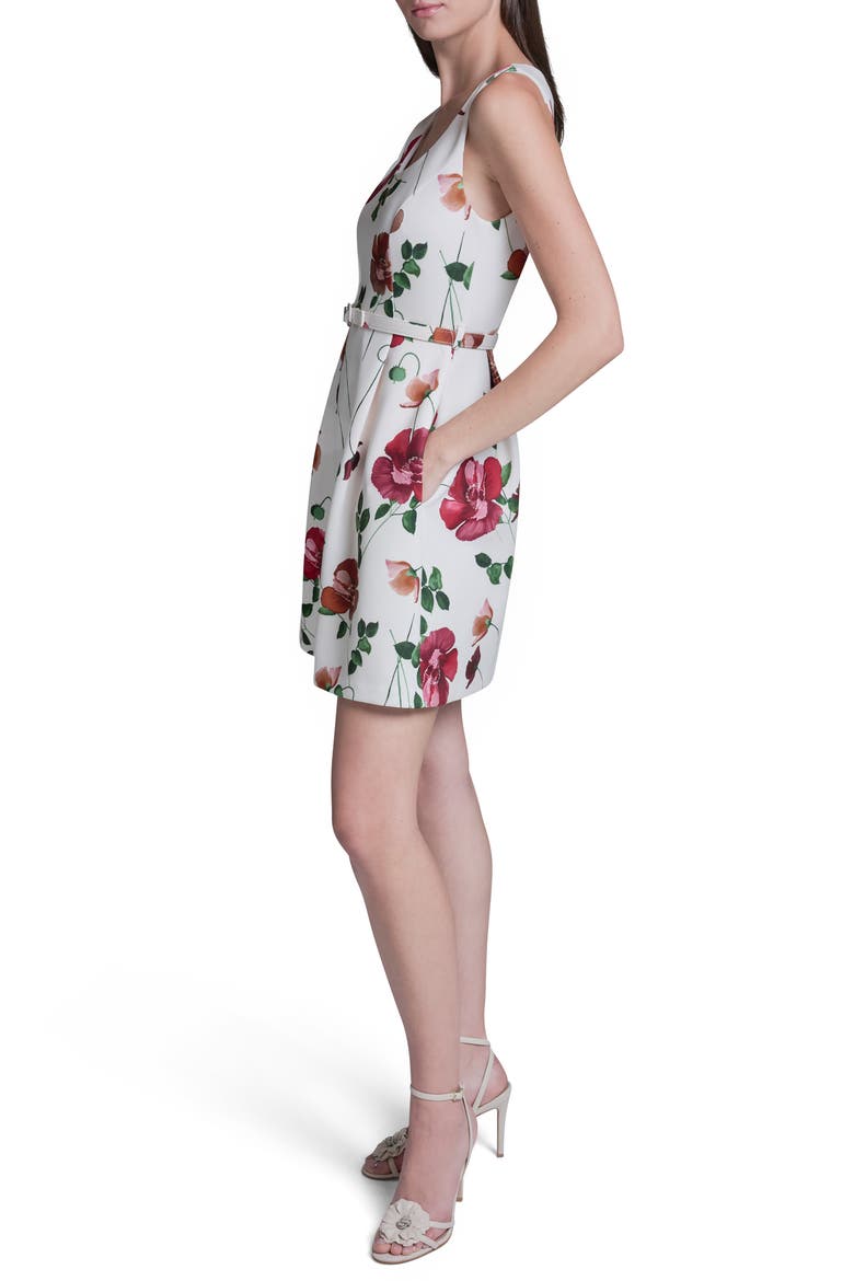 Floral Scuba Fit & Flare Minidress, Alternate, color, ECRU MULTI