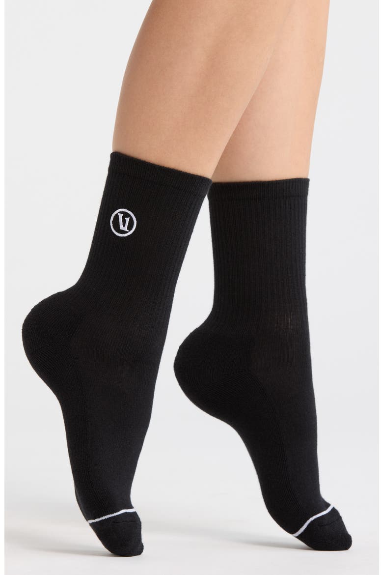 Logo Embroidered Quarter Socks, Main, color, BLACK