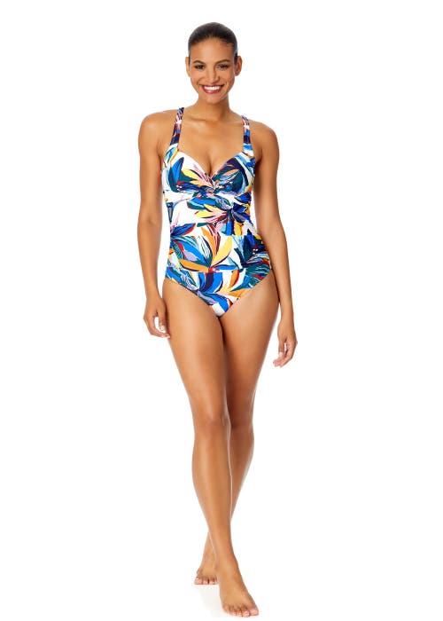 ANNE COLE GRADIENT FLORAL UNDERWIRE SURPLICE ONE PIECE SWIMSUIT