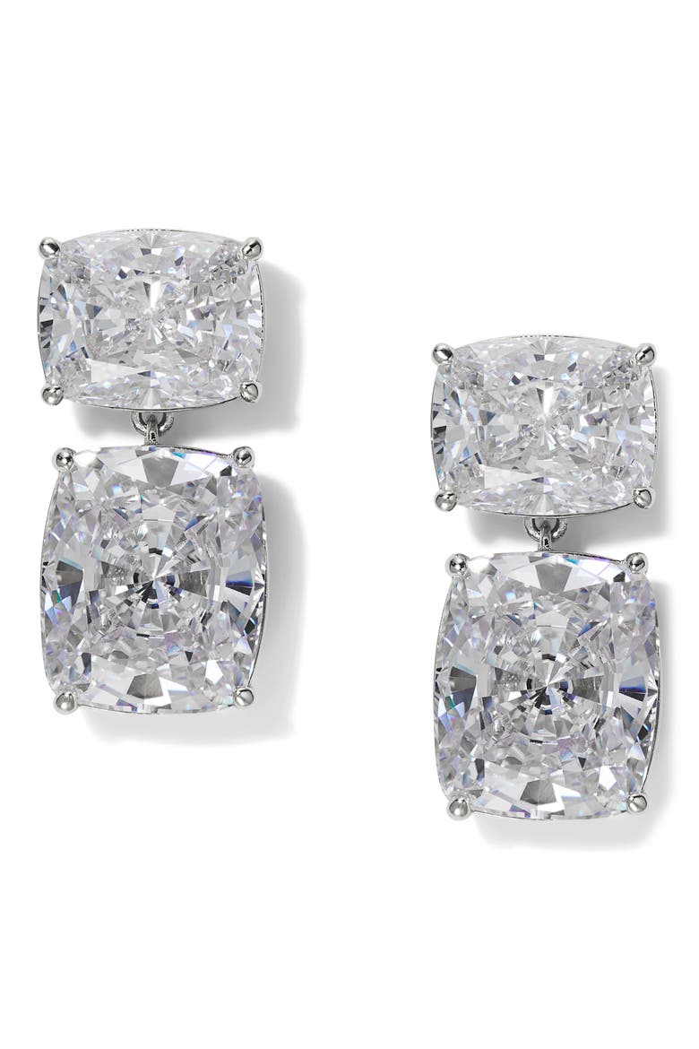 Northern Lights Cubic Zirconia Double Drop Earrings, Main, color, RHODIUM