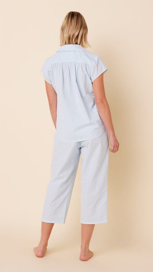 The Cat's Pajamas Poplin Cropped Pajama Set In Blue