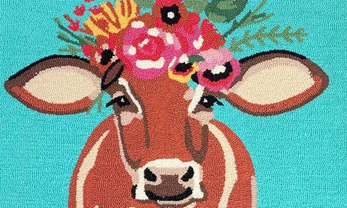R16 Home Betsy Floral Cow Door Mat In Turquoise Multi
