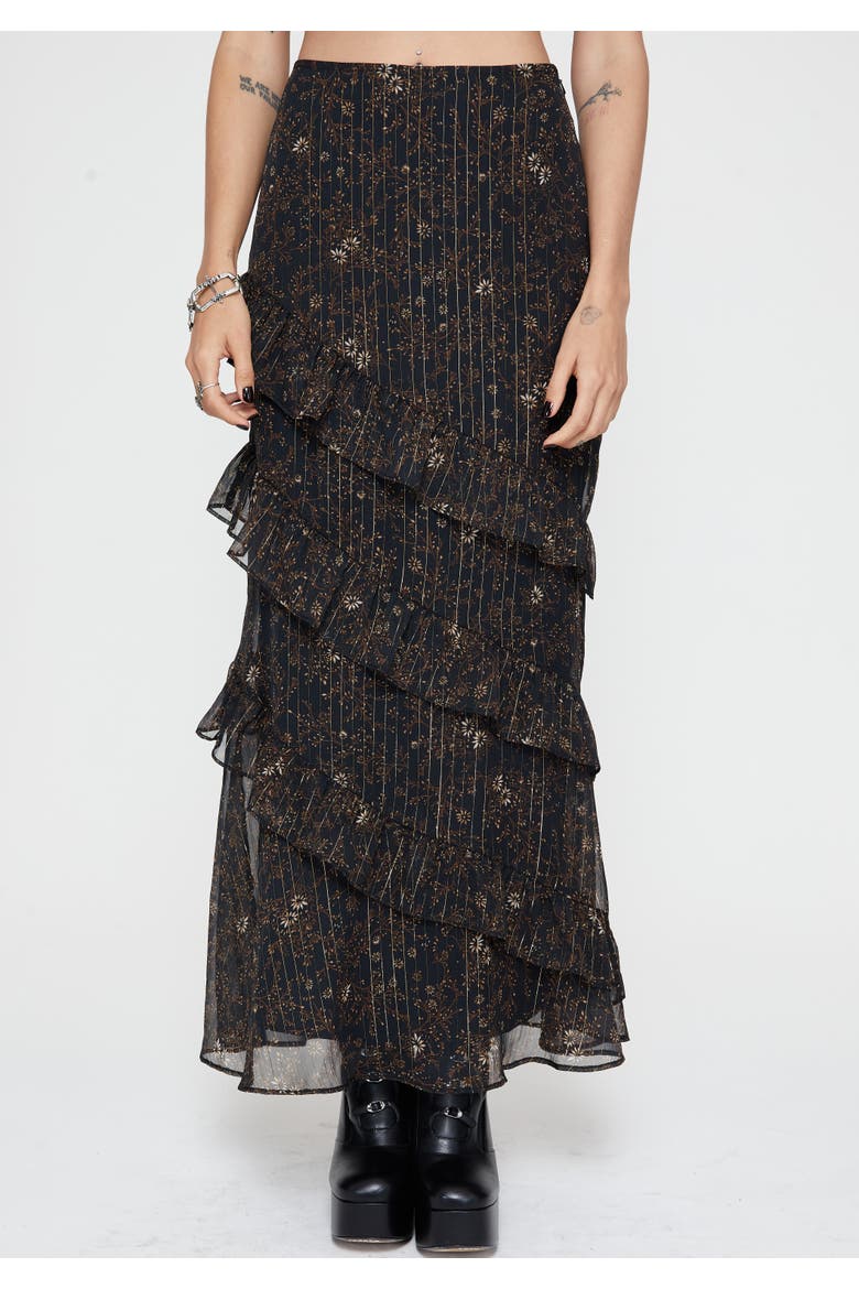 Astralis Stripe Ruffle Tiered Maxi Skirt, Main, color, Black