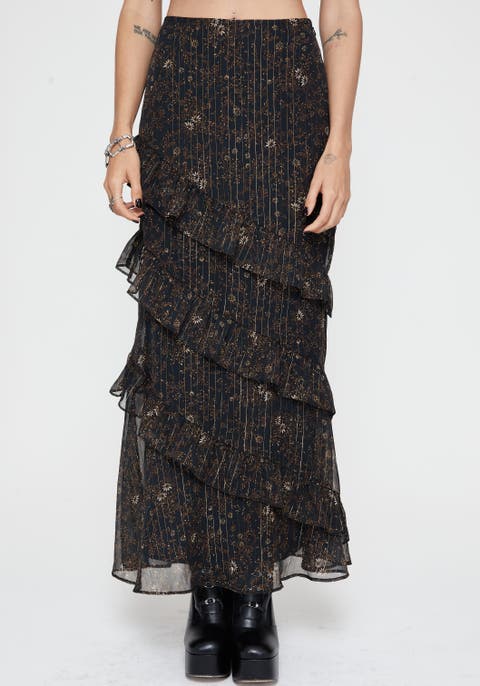Astralis Stripe Ruffle Tiered Maxi Skirt