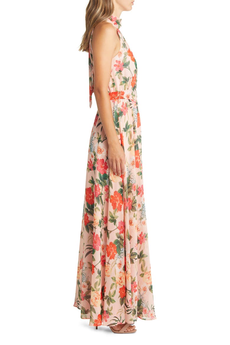 Floral Halter Neck Chiffon Maxi Dress, Alternate, color, BLUSH