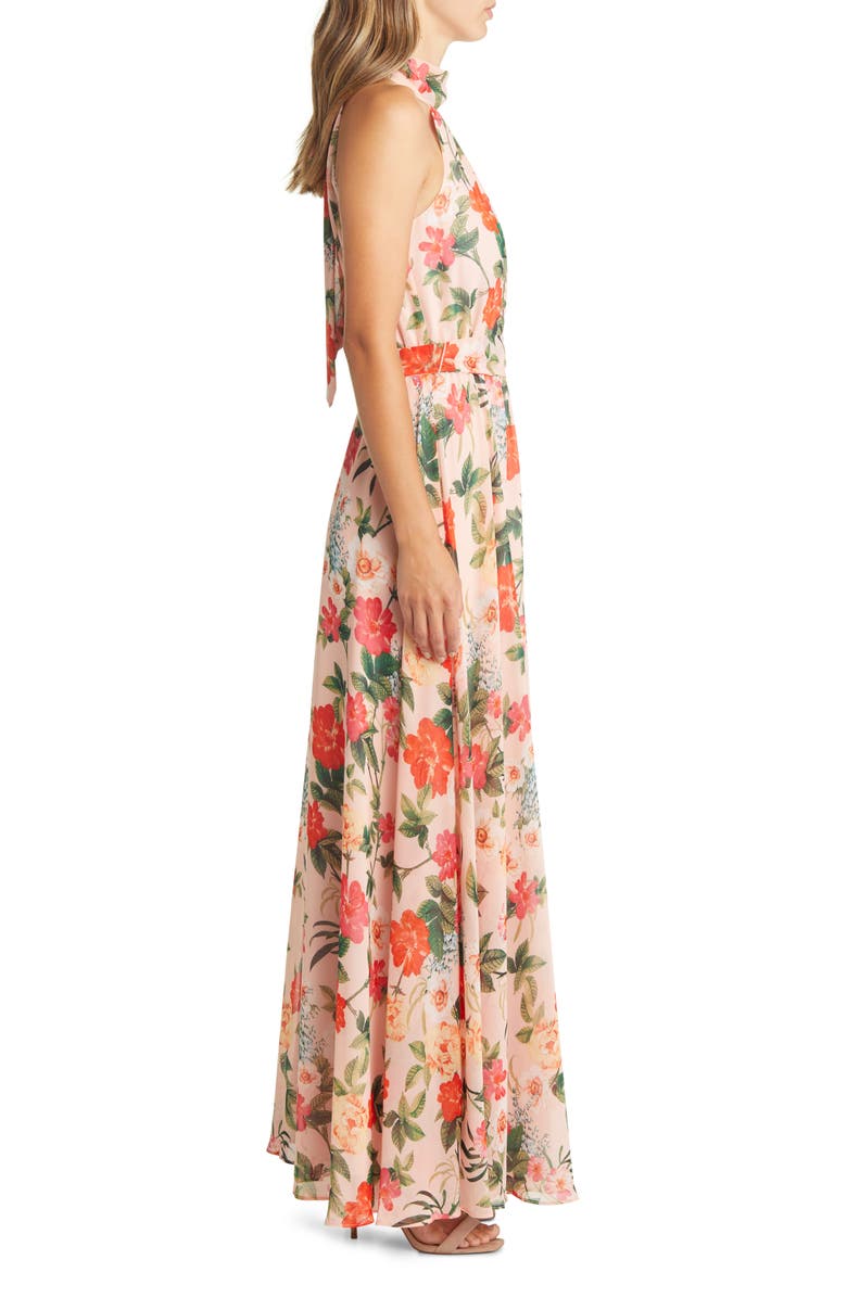 Eliza J Floral Halter Neck Chiffon Maxi Dress, Alternate, color,