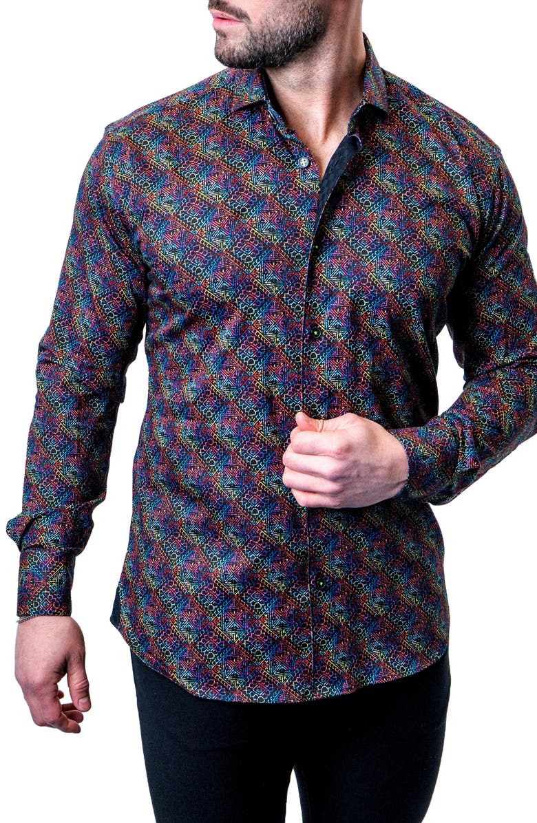 Maceoo Einstein Diamond Medallion Contemporary Fit Button-Up Shirt, Alternate, color, Blue Multi