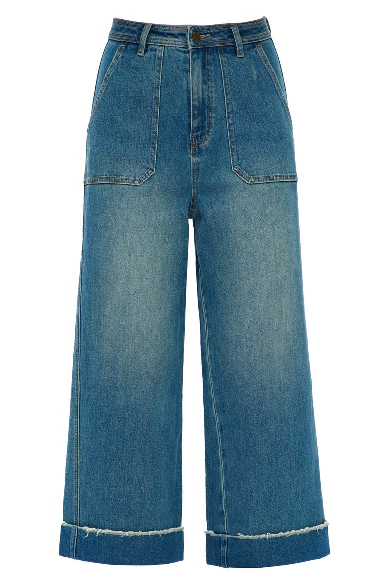High Waist Cuffed Raw Hem Wide Leg Jeans, Alternate, color, VINTAGE MEDIUM BLUE