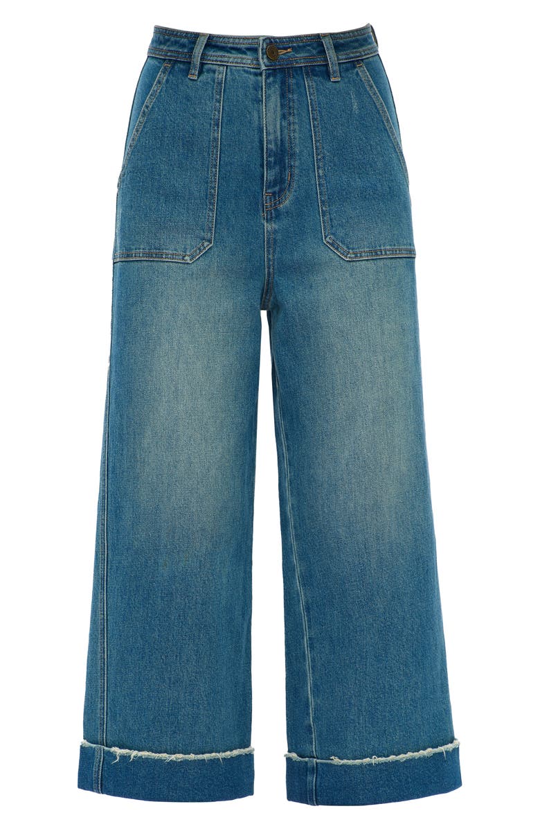 Bayeas High Waist Cuffed Raw Hem Wide Leg Jeans, Alternate, color, Vintage Medium Blue