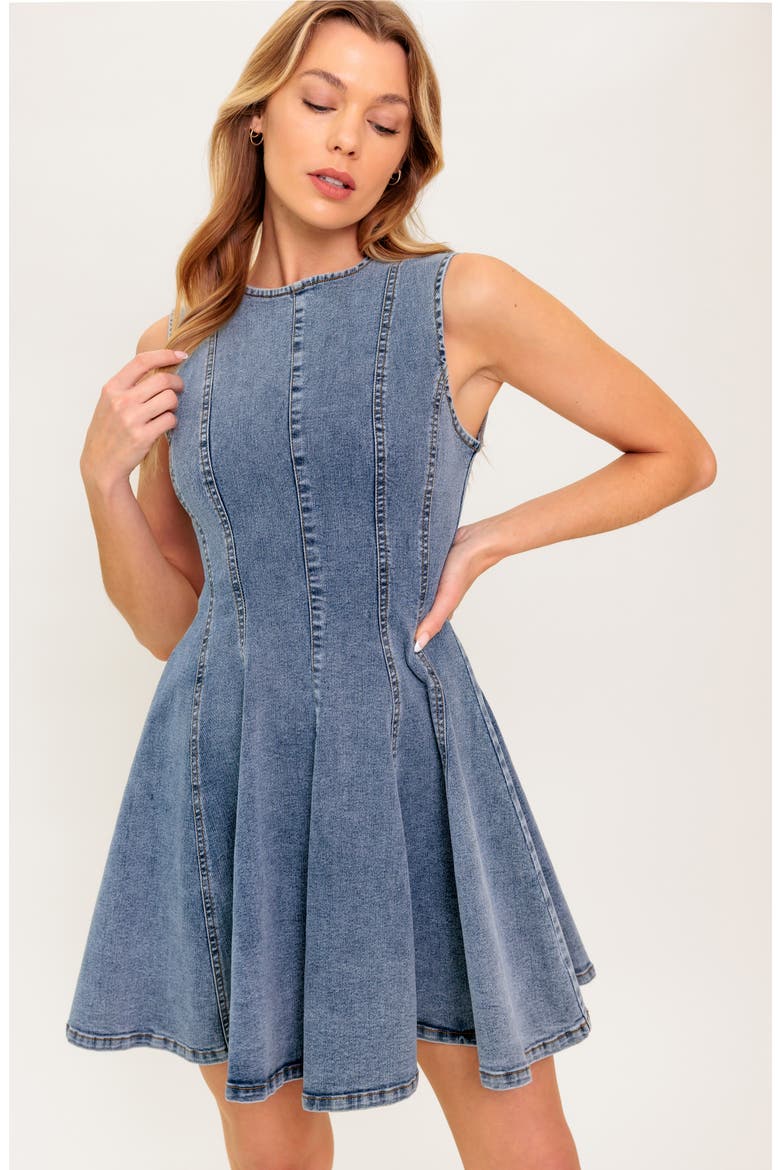 Sleeveless Washed Denim Fit & Flare Minidress, Alternate, color, DENIM ACID