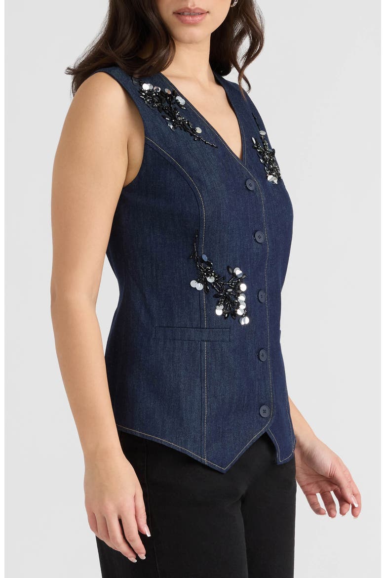 Embellished Denim Vest, Alternate, color, DARK DENIM