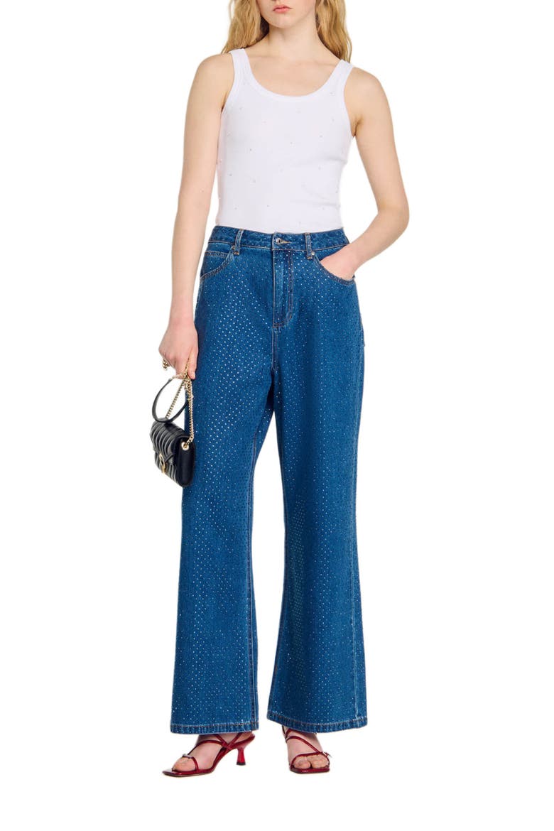 Wide-leg rhinestone jeans, Alternate, color, Blue jean