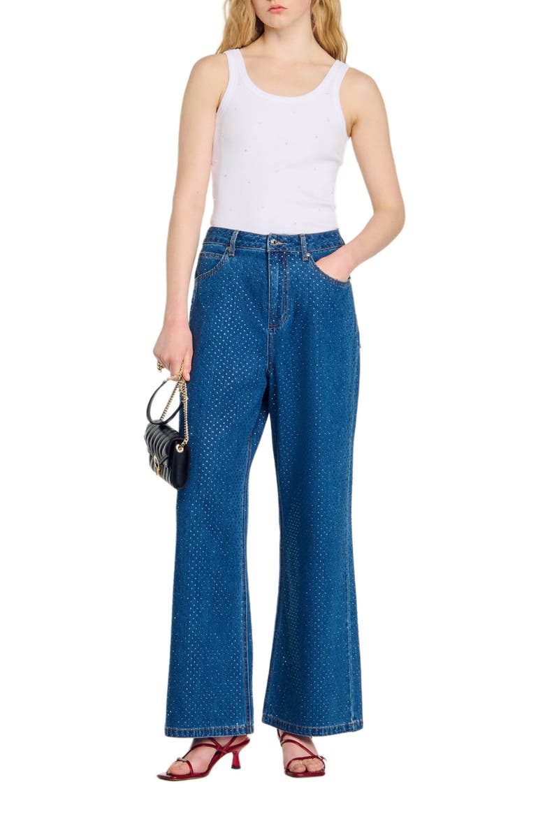 SANDRO Wide-leg rhinestone jeans, Alternate, color, 