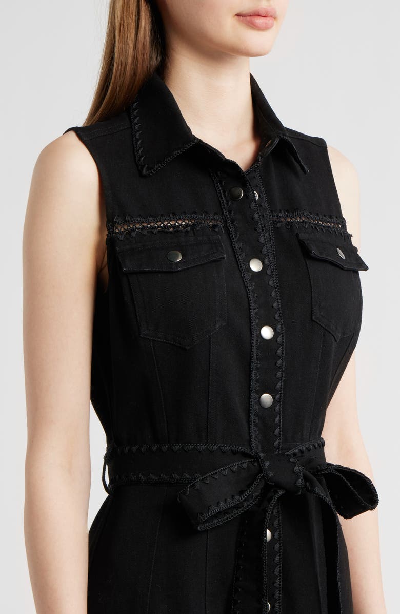 En Saison Brixton Tie Waist Midi Shirtdress, Alternate, color, Black