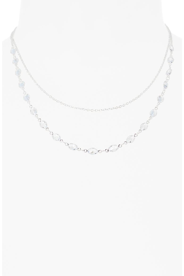 Bezel Stone Layered Necklace, Alternate, color, CLEAR- SILVER