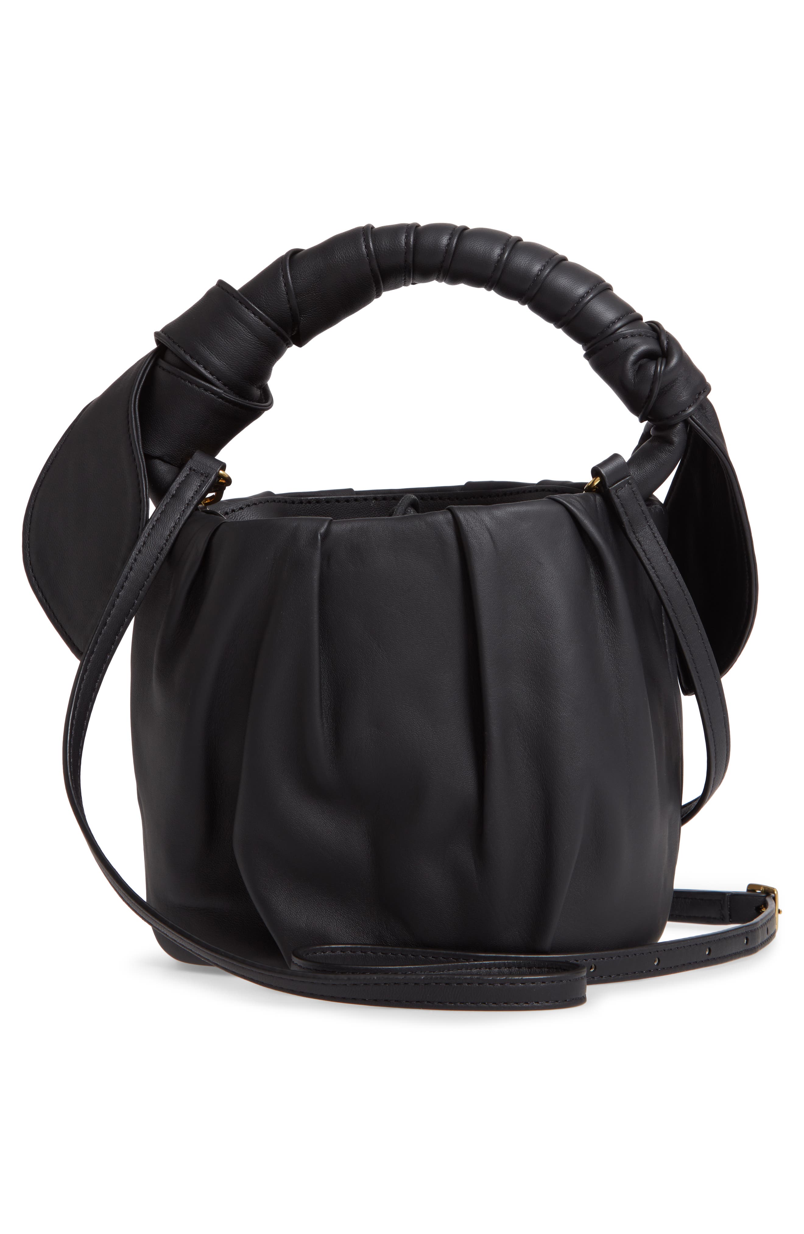 STAUD Dani Pleated Leather Top Handle Bucket Bag, Alternate, color, 