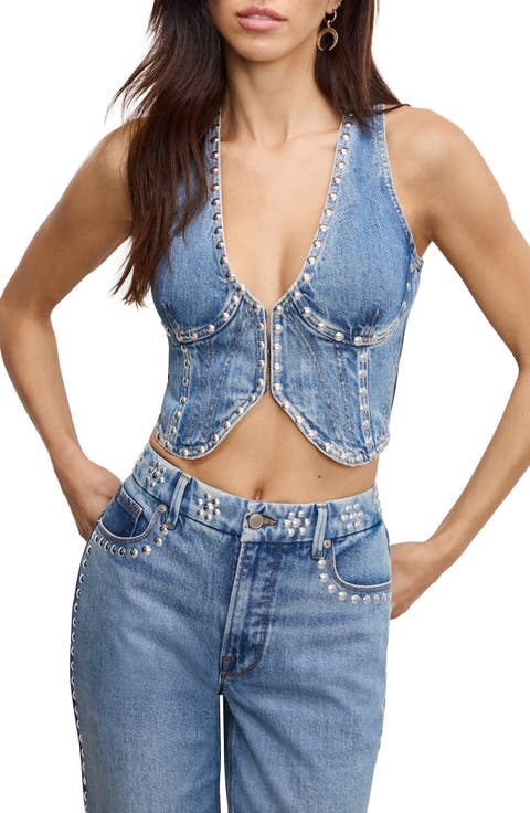 Studded Underwire Denim Vest (Regular & Plus)