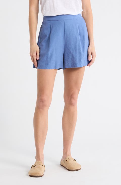 Solid Linen Blend Shorts