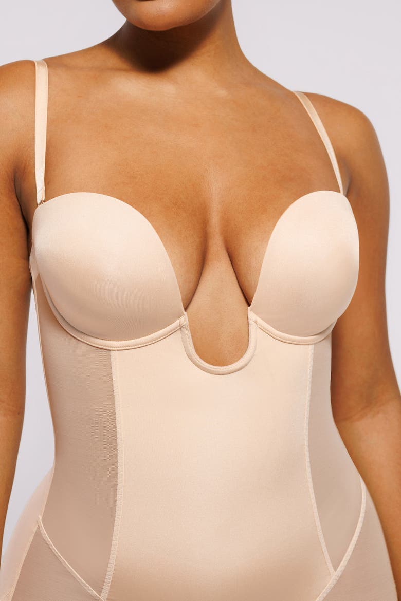 Strapless Shapewear Deep Plunge Low Back Bodysuit, Alternate, color, Beige