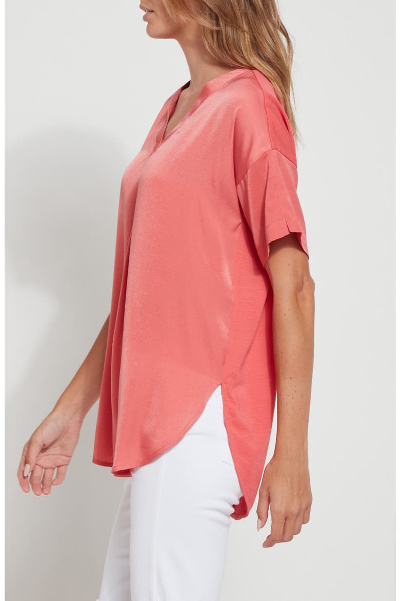 Lyssé Stevie V-Neck Satin Top, Alternate, color, CORAL TOUCH