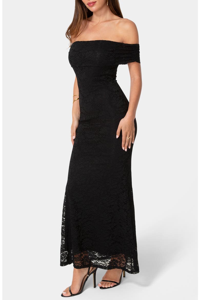 Off-the-Shoulder Lace Maxi Dress, Alternate, color, BLACK